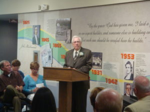 Dick Wilkin giving remarks during the Dedication of the Wilkin Center for Christian Ministries