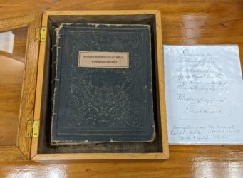 Wooden Box with Pulpit Bible from Wooster Ohio